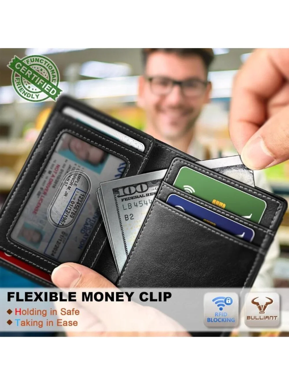Slim Leather Wallet for Men | RFID Blocking, Magnetic Closure, 12 Card Slots